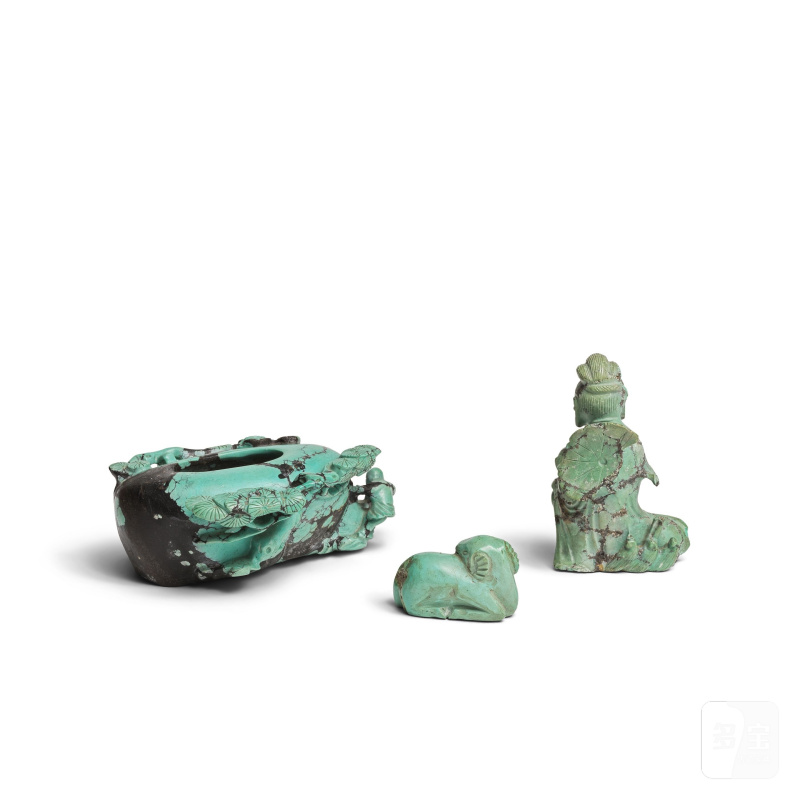 清晚期 綠松石巧雕一組三件 | TROIS OBJETS EN TURQUOISE SCULPTÉE - 图4